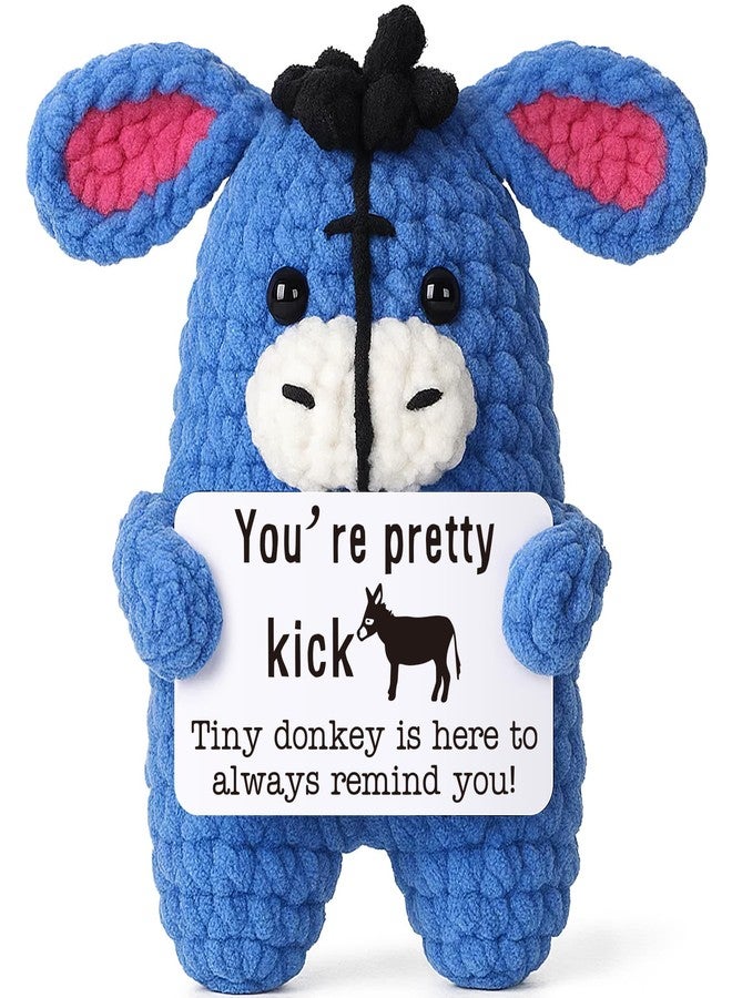 FEFAMM Mini Emotional Cheer Support Donkey Christmas Birthday Gifts for Women Men Stocking Stuffers Friend Dad Coworker Sister Inspirational Self Care Decor Positive Crochet Animals White Elephant Ideas - Image 1